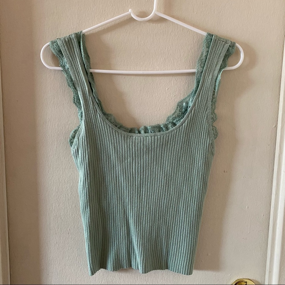 Forever 21 Light Mint Green/Blue Tank Top w Lace